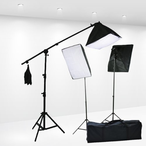 ePhoto H9004SB-1012W Muslin Support Boom Hair light Stand with 3 Softbox Photography Video Lighting Kit - 10x12 (White)