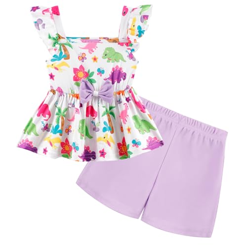 Image of Girls 2 Piece Outfits Toddler Girls Shorts Sets Dinosaur Sleeveless Summer Clothes