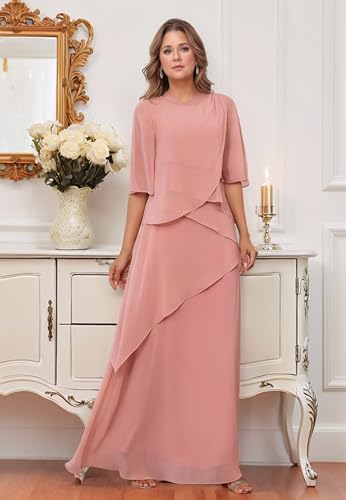 Chiffon Mother of The Bride Dresses 2025 Long Ruffle Tiered Short Sleeves Formal Evening Party Gowns for Women4