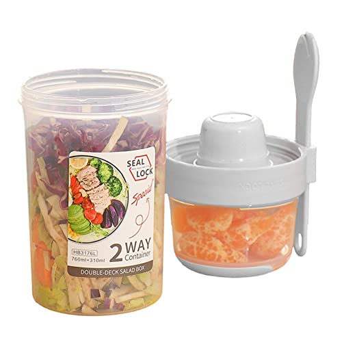 Jildouf Vasos de ensalada con tapas y tenedor, juego de recipientes para ensalada para llevar, con soporte para aderezo de ensalada, contenedor portátil de 29/36 onzas, recipiente de comida para