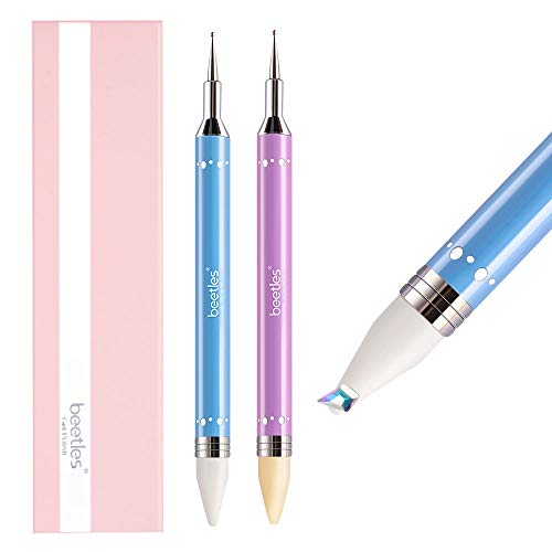 Beetles Gel Polish Rhinestone Picker Dotting Pen, 2 Pieces Rhinestone Crystals Studs Gems Picker Wax Pen Pencil Crystal Beads Handle Manicure Dual-ended Nail Art DIY Decoration Tool