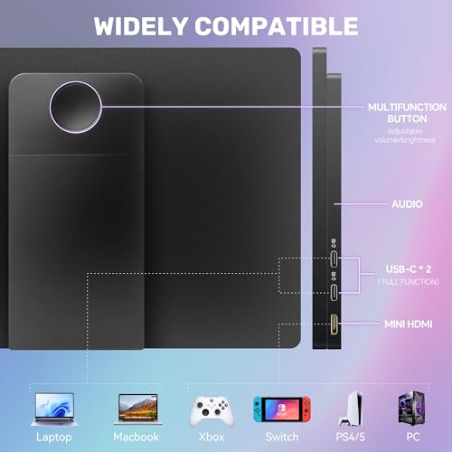 Image of 14 inch Portable Monitor Touchscreen, Anti-Scratch 1080P FHD Touch Screen with Built-in Kickstand & Stereo Speaker, 100% sRGB USB-C HDMI External Travel Monitor for Laptop Mac Phone PC