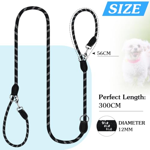 VGECEE Hundeleine für Große & Mittelgroße Hund (15-60kg) 3 M Doppelleine Verstellbare Schleppleine mit 3 Karabiner Reflektierende Freihandleine Führleine Umhängeleine Hund 200kg Zugkraft