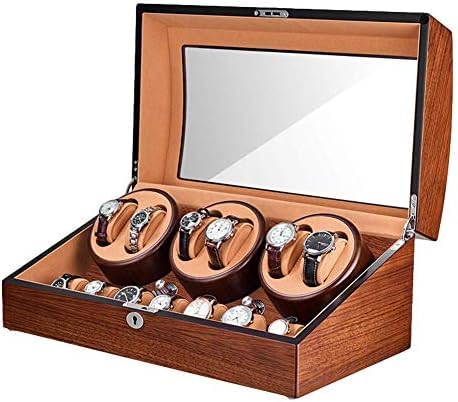 FENOKD Mechanical Watch Shaker Automatic Watch Winder for 6 Watches + 7 Storage Wood Shell Piano Paint Exterior Extremely Silent Motor Large