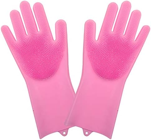 CHG 1 Pair Silicone Cleaning Brush Scrubber Gloves Reusable Heat Resistant for Fruit Wash, Wash Dishes, Wash Car