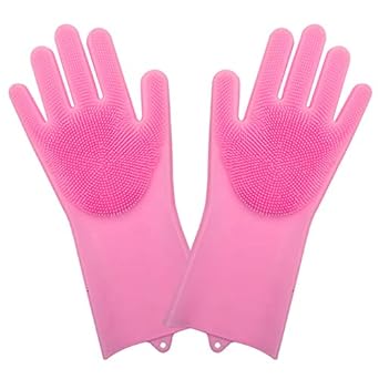 Magic Silicone Dish Washing Gloves, Silicon Cleaning Gloves, Silicon Hand Gloves for Kitchen Dishwashing and Pet Grooming, Great for Washing Dish, Car, Bathroom