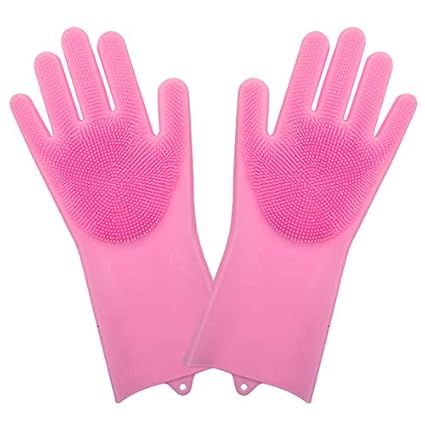 AEKINX Magic Silicone Dish Washing Gloves, Silicon Cleaning Gloves, Silicon Hand Gloves for Kitchen Dishwashing and Pet Grooming, Great for Washing Dish, Car, Bathroom