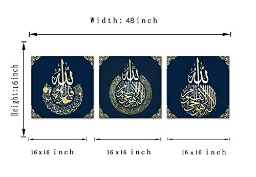 Yatsen Bridge Modern 3 Piece Islamic Painting For Home Decor Arabic Calligraphy Canvas Wall Art Muslim Picture Artwork Religious Posters And Prints Ready To Hang - 48''W X 16''H #TOP5