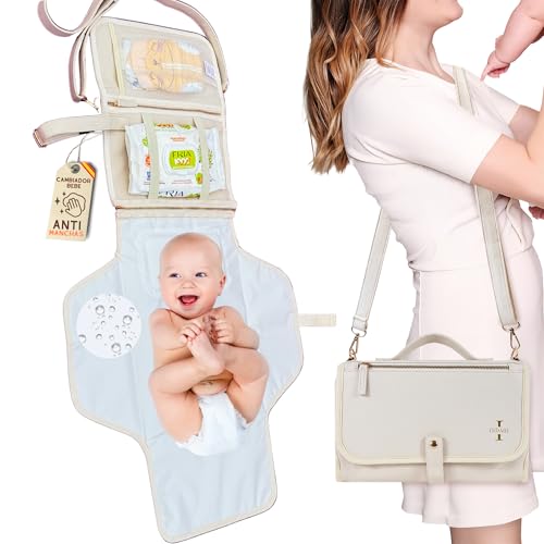 INDAIH Cambiador Portátil XL para Bebé con Bolsillos Impermeables – Ideal para Viaje – El Cambiador es Desmontable – Material Resistente y Fácil de Limpiar – Regalo Práctico y Elegante.