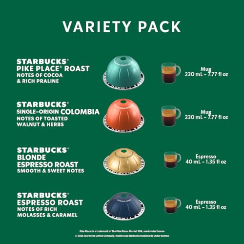 Image of Starbucks by Nespresso Vertuo, Favorite Variety Pack Coffee & Espresso, 40-count Coffee and Espresso Pods, Brews 7.8 oz and 1.35 oz.