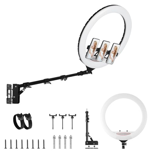 SITTO 22 inch Ring Light with Remote Control 43 inch Wall Mounted Boom Arm