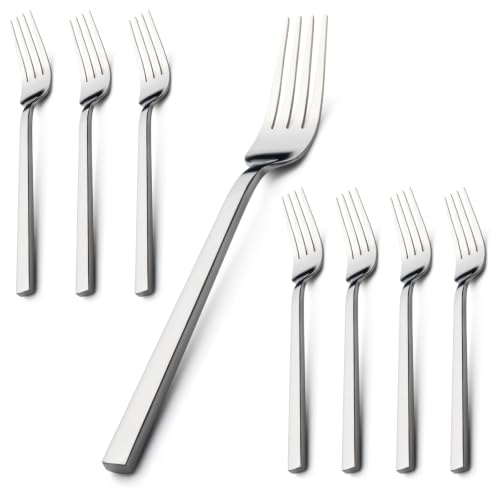 Alata Cube 8-Piece 8.1 Inches Forged Stainless Steel Dinner Forks, Mirror Finish, Dishwasher Safe