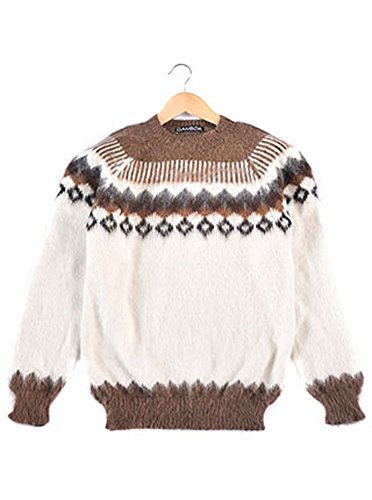 Gamboa - Alpaca Sweater for Men Made in Peru 100% Alpaca Mens Sweater Round Neck Winter Sweater Off-White and Brown
