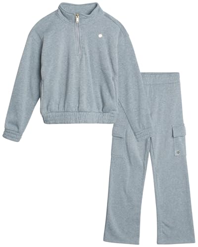 RBX Girls Sweat Set - 2 Piece 1/4 Zip Mock Neck Fleece Pullover Sweatshirt and Matching Cargo Jogger Sweatpants (7-12)