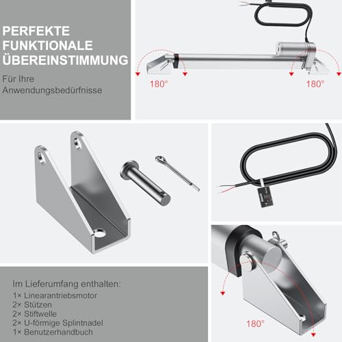 Justech Linear Actuator 300mm Linearantrieb 1500N/330 LBS IP65 10mm/s Motor Lineartechnik Aktuatoren Linearmotor Verstellantrieb dB≦50 Toröffner Hubzylinder 12V DC mit CE & RoHS