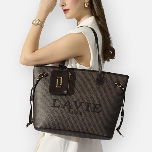 Image of Lavie Luxe Women's Monogram Elise Laptop Tote Handbag | Fits Upto 15 Inch Laptop | Laptop Bag for Work | Ladies Purse | Stylish Shoulder Bag | Gift For Women