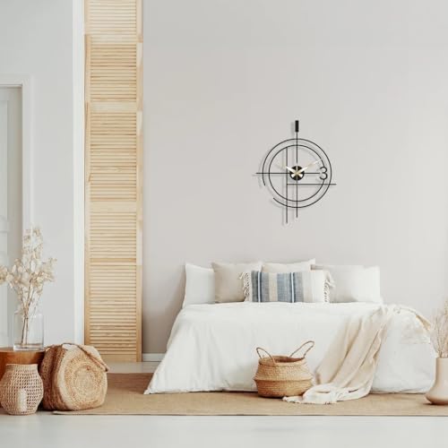 Image of Designer Metal Wall Clock for Living Room | Antique Stylish Fancy Decorative Big Size Wall Watch for Bedroom, Office, Kitchen, Dining, Hall and Decor (Black(ST-8), 40CM)
