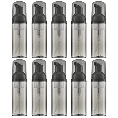 Travel Foam Pump Bottle - 2oz Small Size Foaming Hand Soap Dispenser - Mini Portable Mousse Lash Shampoo Kit Container for Hair - Empty Leak Proof Plastic Black Foamer 10Pack