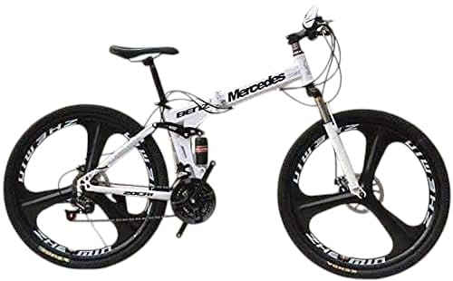 Image of Amaze Kai Dual Suspension Bikes Bm Foldable Gear Cycle for Men with 21 Speed Gear 6 Spoke | Folding Mountain Bike with Double Disc Break & Mac Wheel, 26 Inch, White N Black (White-Black)