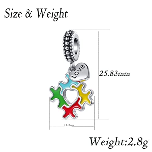 Autism Awareness Charm Compatible with Pandora Bracelet Puzzle Piece Love Heart Dangle Bead for Women3