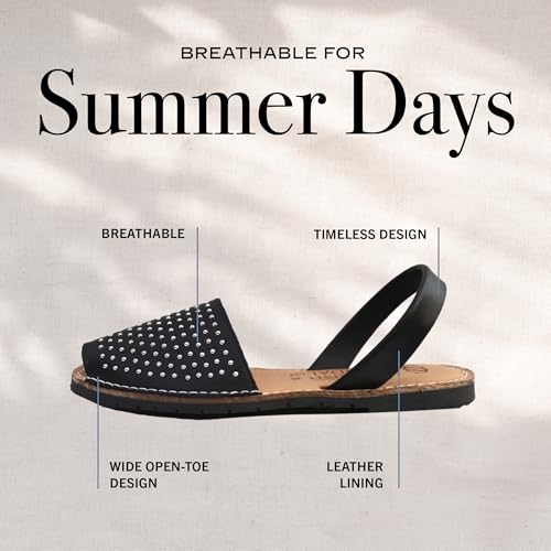 Image of The Spanish Sandal co Classic Flat Sandals for Women, Dressy Soft Leather Peep Toe Sandals for Women, Versatile Casual Slip-on Flats