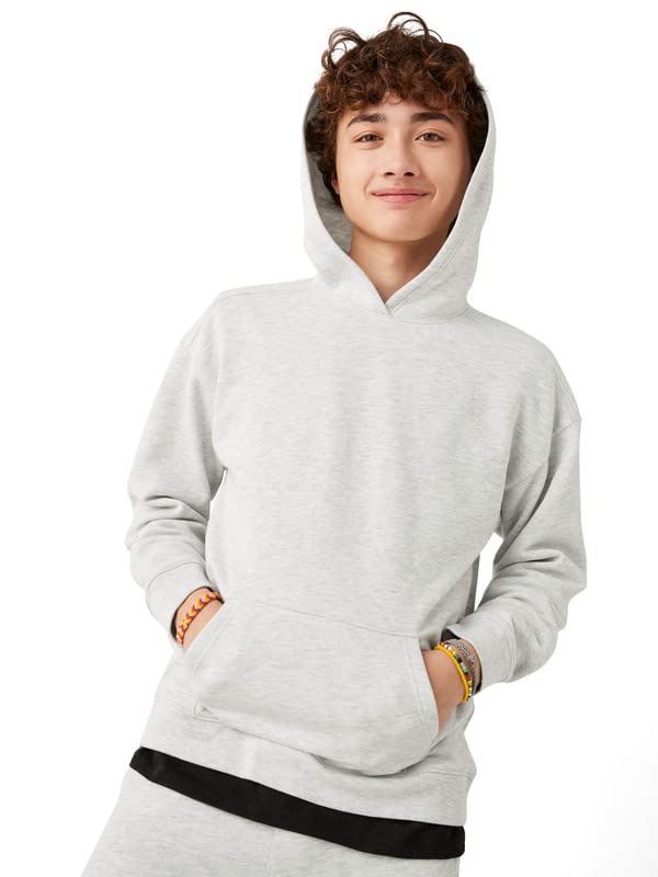 Happy Nation Relaxed Fleece Hoodie Sweatshirt, Heather Stone Grey, Large+