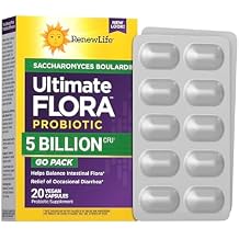 Renew Life Ultimate Flora Saccharomyces Boulardii Probiotics | 5 Billion CFU | 20 Vegan Capsules Go Pack | Helps Balance Intestinal Flora