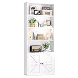 oneinmil 71.5' Tall Bookshelf and Bookcase, 6-Tier Wooden Bookshelves with Cabinet Doors, Floor Bookshelves and Office Storage Cabinets for Home Office, Living Room (White 1 Pack, 6-Tier)
