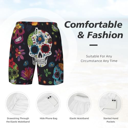 Men's Swim Trunks Quick Dry Board Shorts Flower Cactus Sugar Skull Beach Shorts with Pocket Bathing Suits for Men4