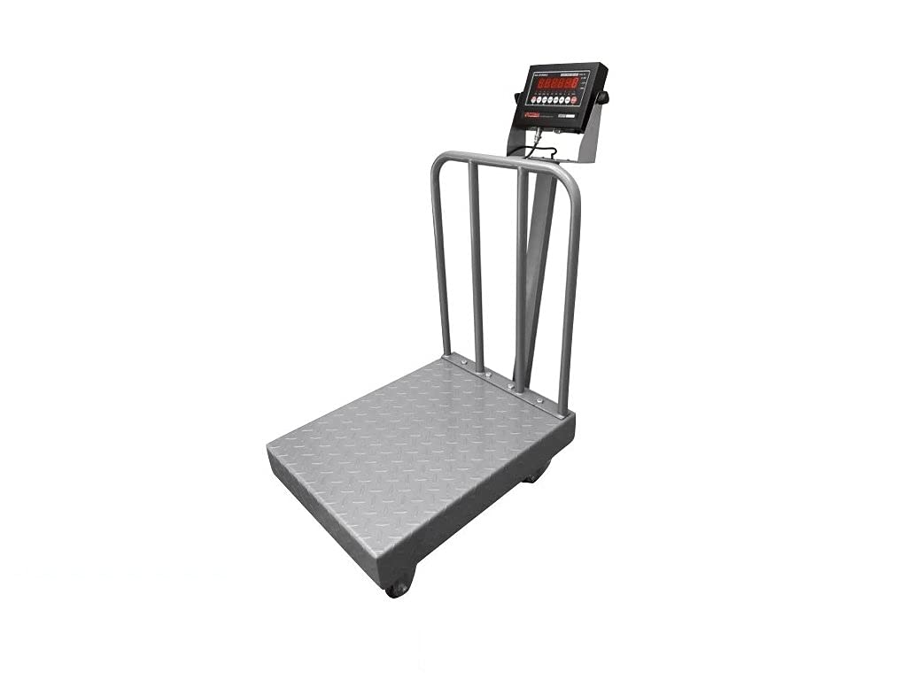 SellEton SL-915-BWD NTEP/Legal for Trade Diamond Plate Bench Scale with Wheels and Backrail + Software (18” x 24”, Cap: 500 lb x 0.1 lb)