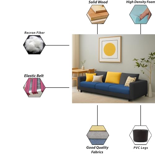 Image of Galib 3 Seater Sofa Set for Living Room (Blue Black Fabric) Premium Fabric Sofa Set