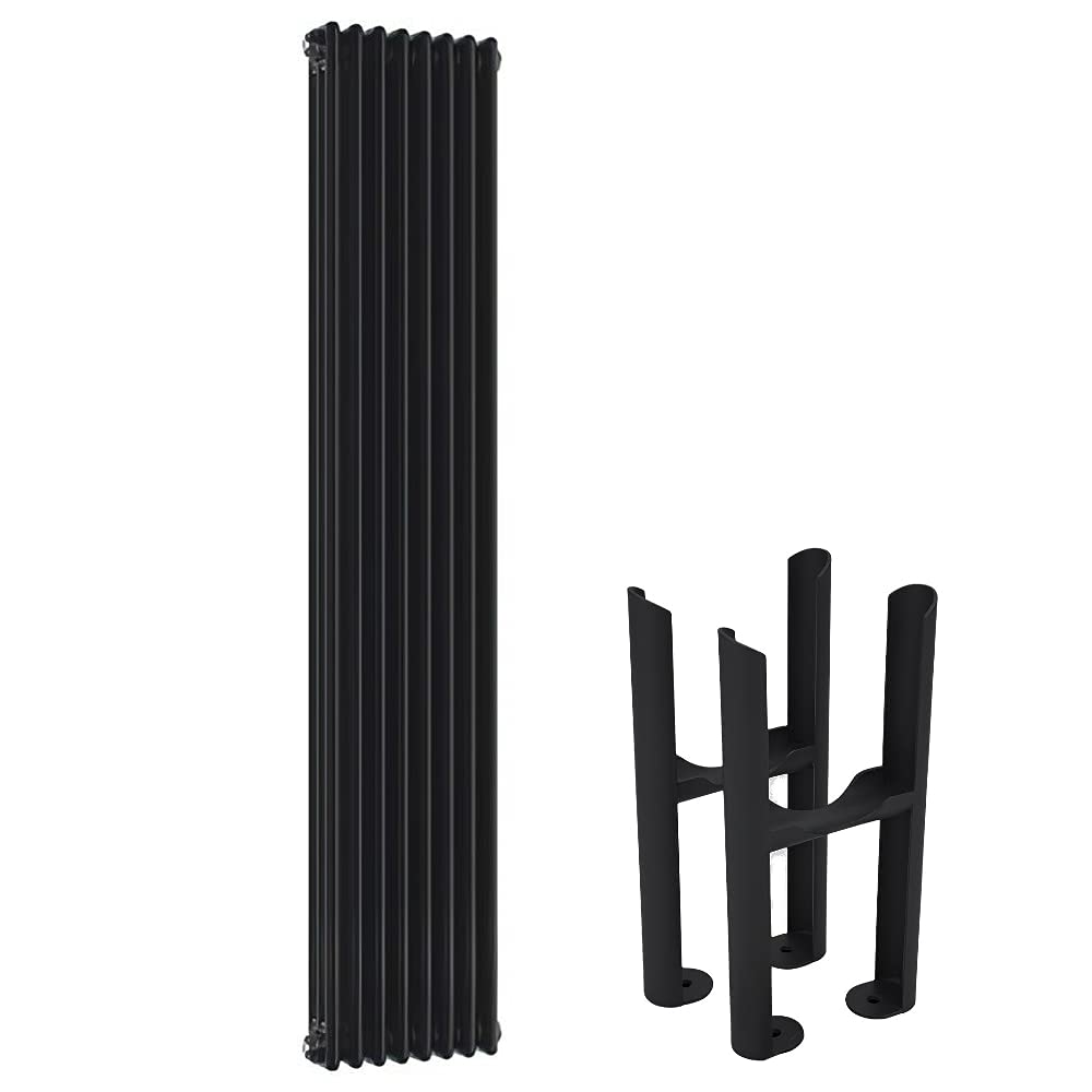Milano Black Windsor Cast Iron Style Vertical Triple Column Radiator Feet - 1800Mm X 380Mm