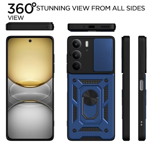 Image of Pikkme Back Cover for Realme C75 | D10 Tough Armor | 360 Protection Case | Sliding Camera Shield Cover & Ring Holder Stand Bumper Case (Blue)