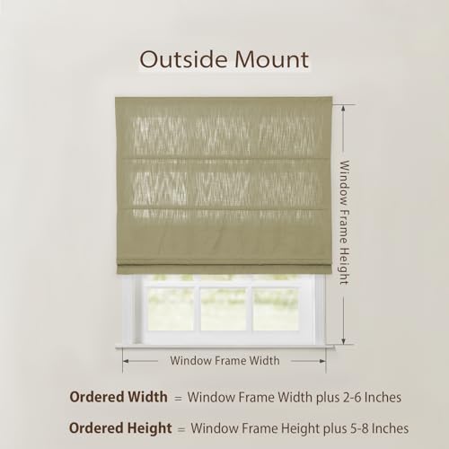 Image of TWOPAGES Isabella No Drill Cordless Roman Shade Linen Textured Cotton Roman Blind for Windows, Custom Made Room Darkening Blackout Roman Window Shade, Hardware Included, Khaki, 1 Piece