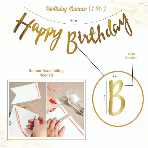 Image of Golden, White Balloons with White Net curtain, Pack of 59 Pcs for Birthday decoration, home party celebration