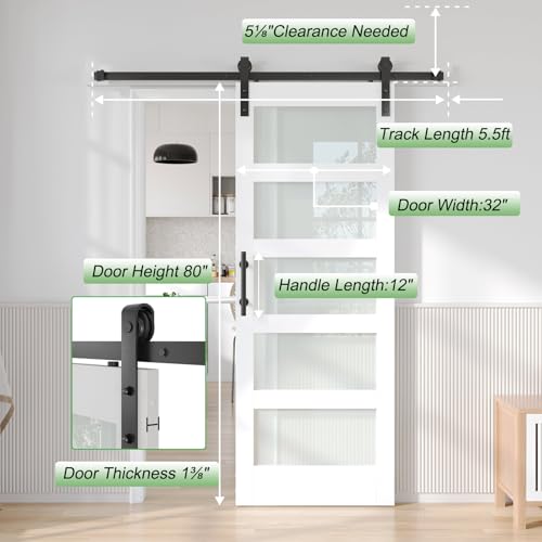 Image of Fredbeck White Barn Doors 32x84 with Frosted Glass andHardware,5 Panles