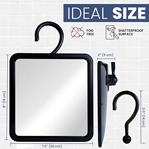 Mirrorvana Fogless Shower Mirror For Shaving With Hook For Hanging And Anti Fog Shatterproof Surface - Fill Back Chamber/Reservoir With Hot Water For Fog Free Shave (Black, 8" X 7") #TOP4