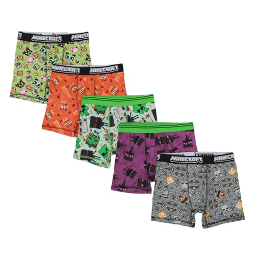 Bioworld Youth Boys Minecraft Boxer Brief Underwear 5-Pack - Pixelated Comfort for Gamers-18 Multicolored
