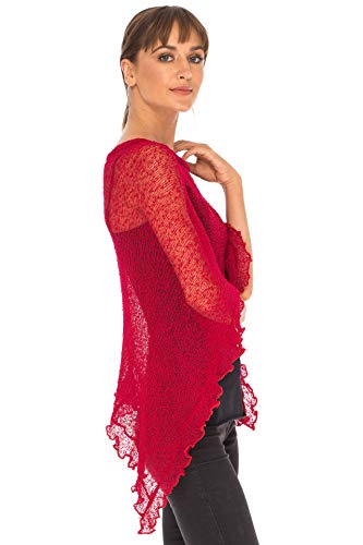 Image of SHU-SHI Women's Sheer Knit Poncho Shrug Lightweight Asymmetrical Ruffle Wrap Dressy Summer Shawl Cover Up Top
