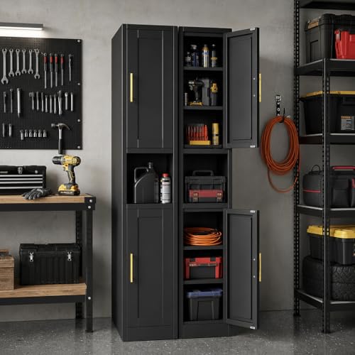 Image of Tall Narrow Pantry Cabinet for Kitchen, 67 inch H Metal Storage Cabinets with Doors and 3 Adjustable Shelves for Dining Room, Living Room and Home Office (12 inches Wide Black)