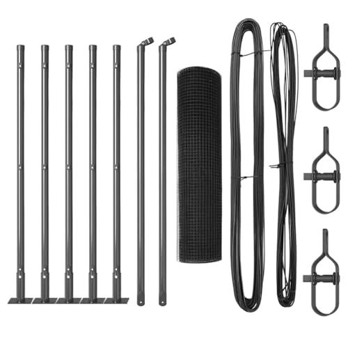 vidaXL Set de poteaux de clôture en métal laqué Gris avec Rouleau de Maille 10 x 0,6 m Solution Durable pour barrière extérieure Clôture de Jardin...