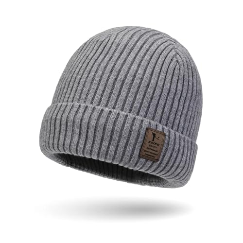 SEFIRST Cuffed Beanie, Gorro Invierno Hombre y Mujer de Lana Merino, Gorro Unisex Adulto, Gorros de Punto con Dobladillo, Gorras de Hombre Invierno, Gorros Invierno Mujer, Gris