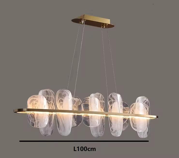 Image of Crystal Ripple Glow Linear Chandelier|3-Color Light Options Luxury-Metal Glass LED Pendant Light for Dining Room, Living Room, Kitchen Island