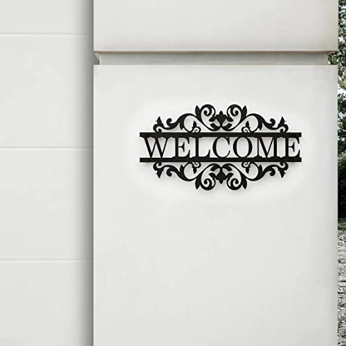 Image of Metal Welcome Sign Front Porch Decor House Number Plaque Address Sign in Matte Black (35x20cm /14x8in)
