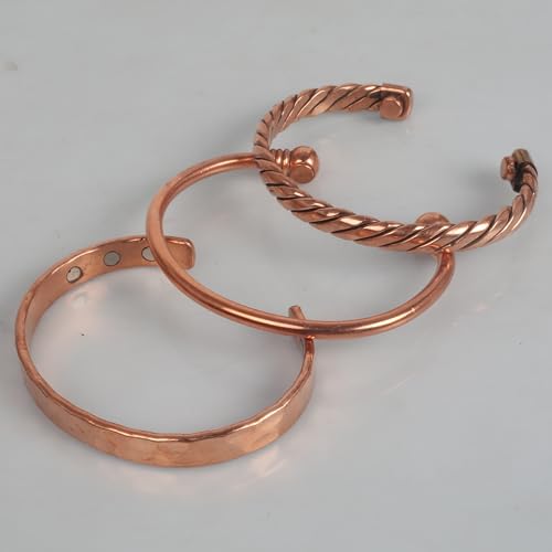 Image of Touchstone copper bracelets | gift for men women |adjustable 100% pure solid real magnetic jewelry | handmade bracelet set combo | rope braided tibetan bangles.