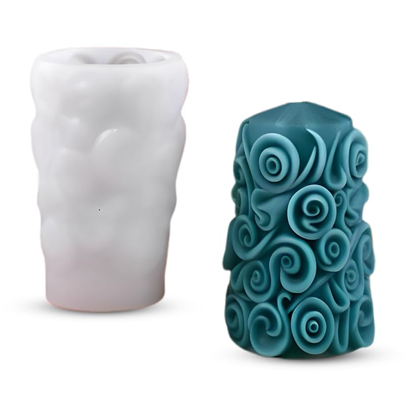 YellowCult 3D Carved Twisted Flower Pillar Silicone Mold for Candle Epoxy Resin Casting DIY Aromatherapy Candles Wax Mould Handmade Soaps Polymer Clay Home Decoration DIY Art Craft Supplies
