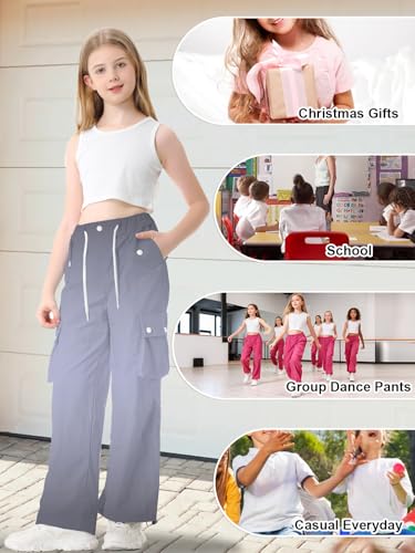 Image of Cromoncent Cargo Pants Girls & Women Parachute Pants Y2K Baggy Rave Clothes Waterproof with Pockets, 6 Years - 3XL