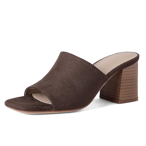 Image of Ancomafio Heeled Sandals for Women，Raffia Sandals 2026 Chunky Heels Square Toe Mules Block Summer Shoes Slip On