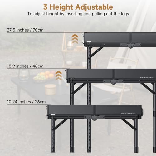 Image of Folding Camping Table, 22 inchx15 inch Picnic Table, 3 Adjustable Height