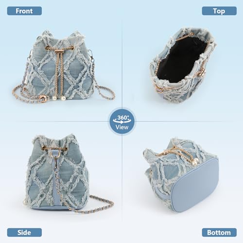 Denim Bucket Bag Quilted Jean Drawstring Purse Y2K Hobo Crossbody Clutch Handbag For Women2